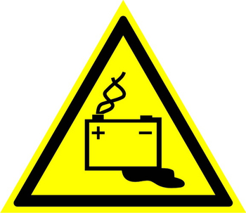 W20 осторожно! аккумуляторные батареи (пластик, сторона 200 мм) - Знаки безопасности - Предупреждающие знаки - . Магазин Znakstend.ru